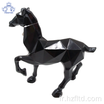 Statue de cheval géométrique moderne en résine noire